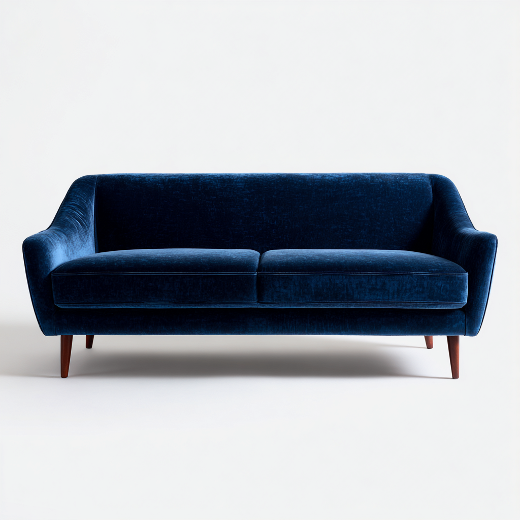 Canapé 3 places en velours 215x88x80 cm - bleu foncé - pour salon - design moderne épuré-Ratilyinterior