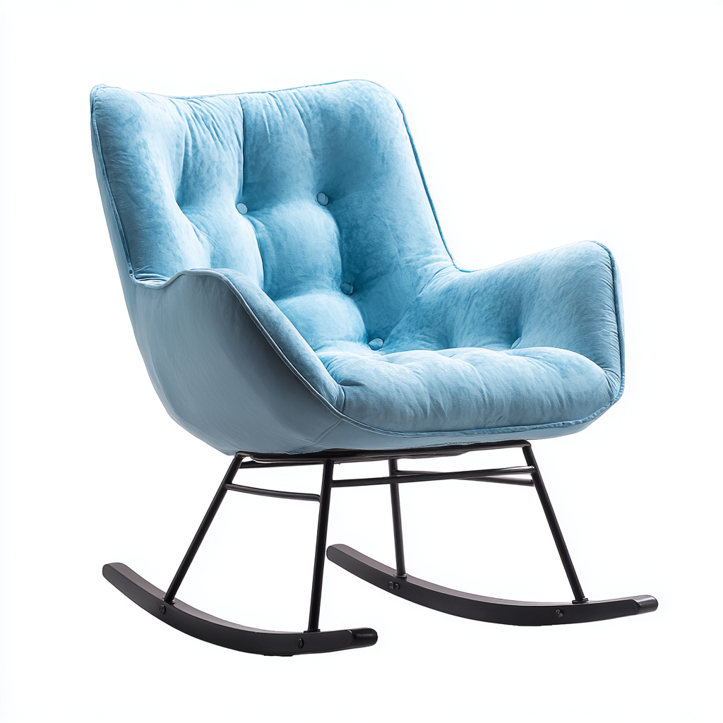 Fauteuil à bascule tissu rembourré métal 85x72x90 cm - bleu clair - salon - design moderne-Ratilyinterior