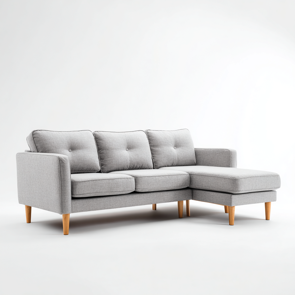 Canapé d'angle tissu 255x160x85 cm - gris clair - pour salon - design scandinave-Ratilyinterior