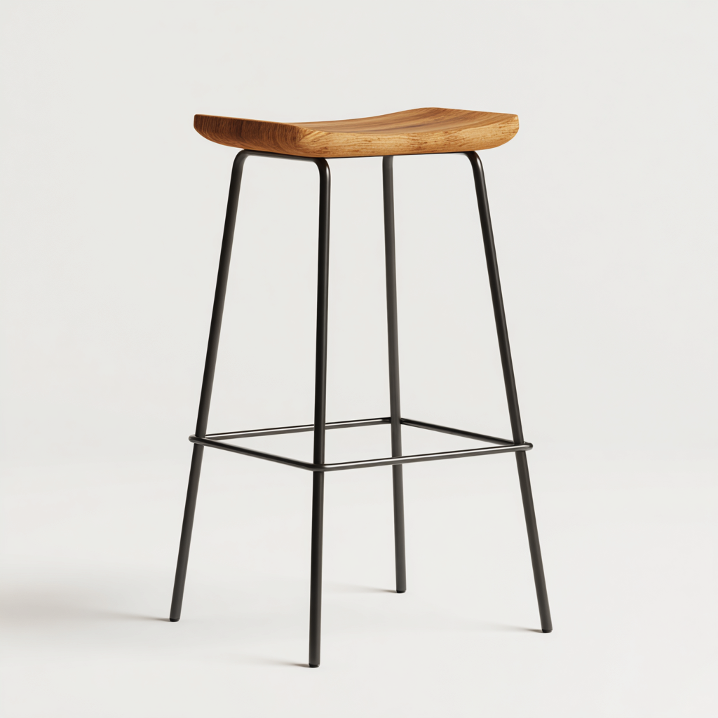 Tabouret de bar en bois et métal 38x38x78 cm - naturel - noir - pour salle à manger - design minimaliste-Ratilyinterior