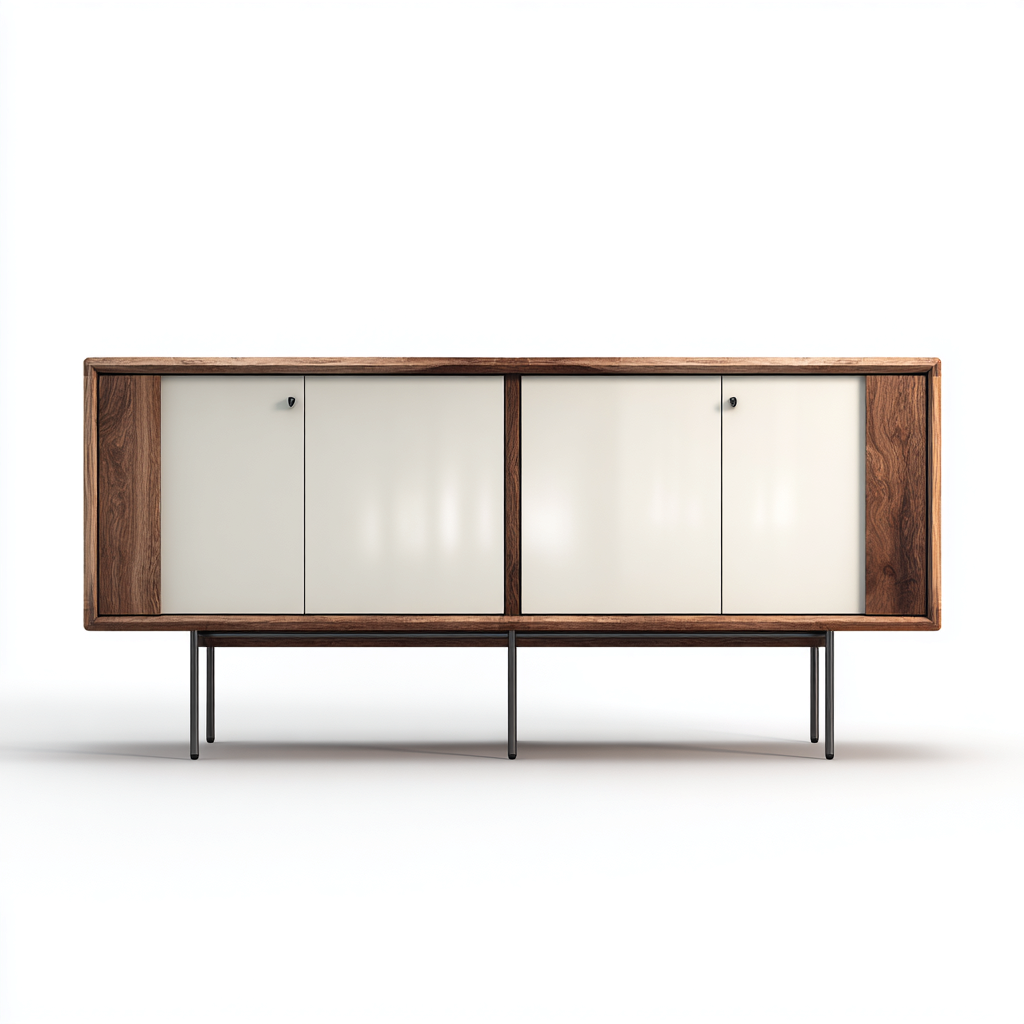 Buffet en bois 200x45x80 cm - marron - blanc - pour salle à manger - design contemporain-Ratilyinterior