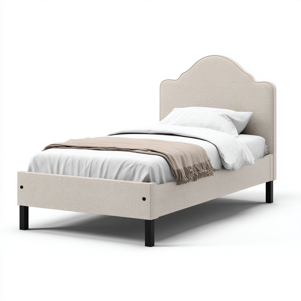 Lit double classique tissu lin 205x140x120 cm - beige - tête de lit élégante - chambre-Ratilyinterior