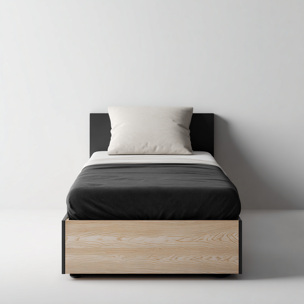 Lit enfant moderne structure bois avec rangement 190x90x85 cm - bois naturel - noir - design épuré - chambre d'enfant-Ratilyinterior