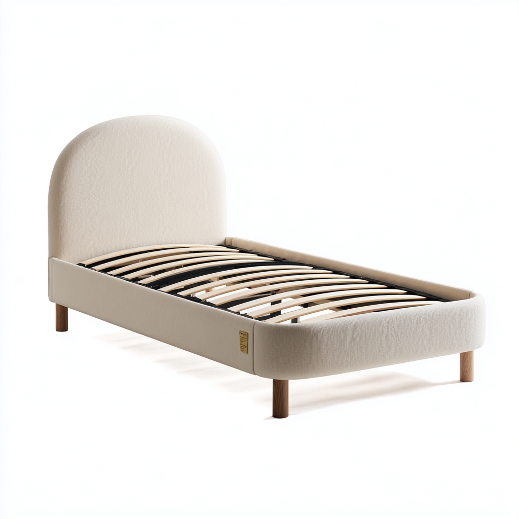 Lit simple rembourré avec tête de lit arrondie 200x90x90 cm - beige - usage chambre - design contemporain-Ratilyinterior