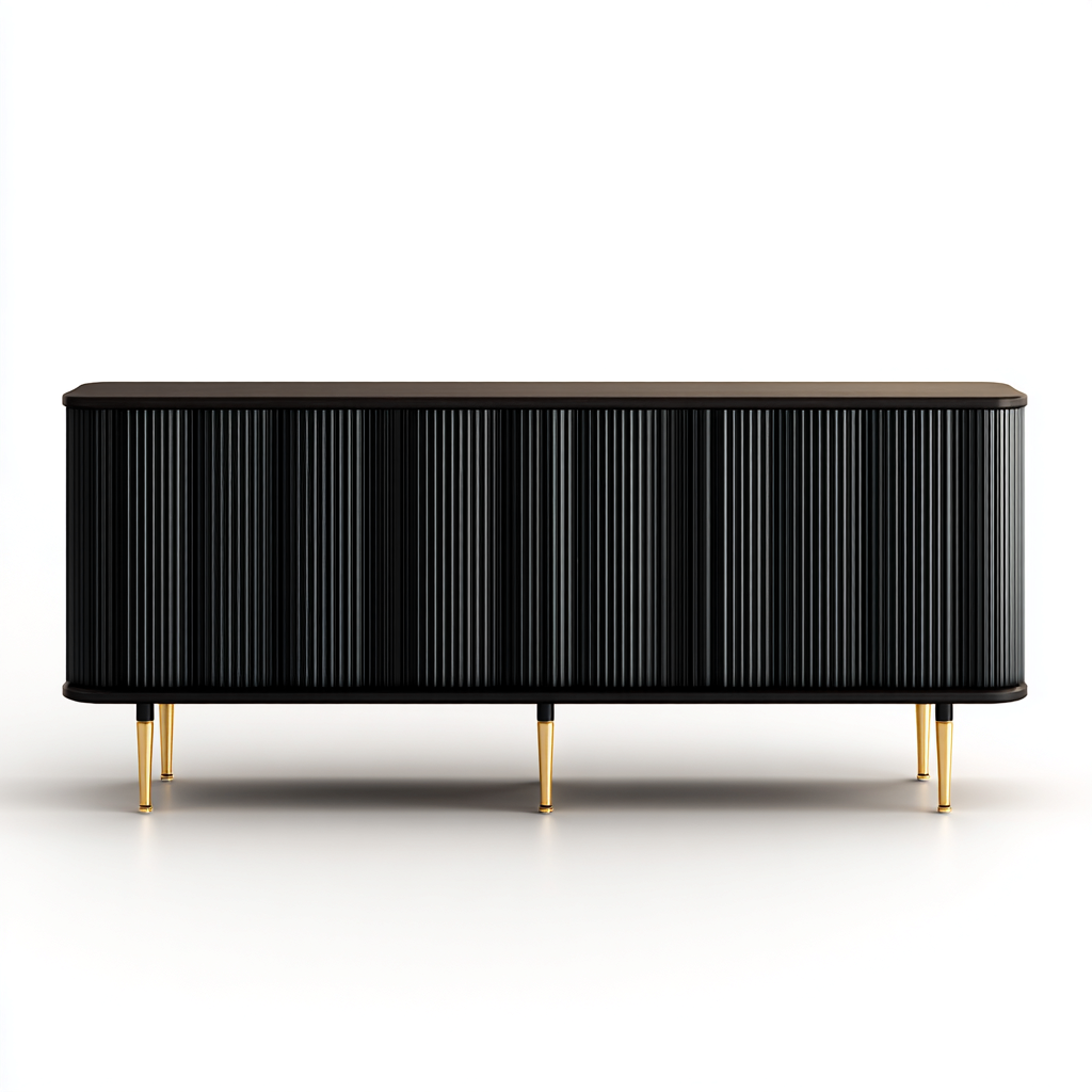 Buffet 180x45x75 cm - noir - or - pour salle à manger - design moderne-Ratilyinterior