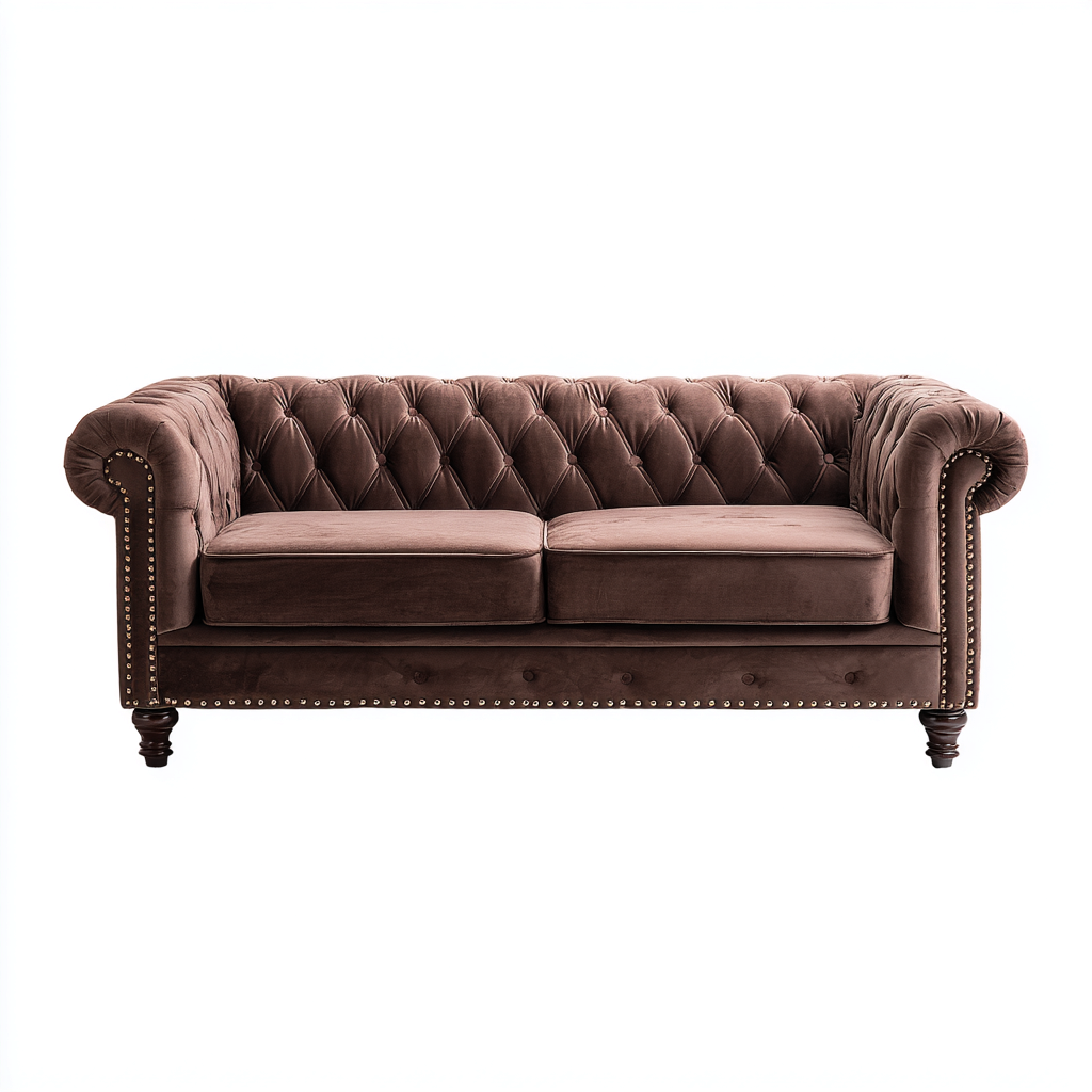 Canapé 3 places en velours capitonné 205x90x78 cm - marron - pour salon - style Chesterfield-Ratilyinterior