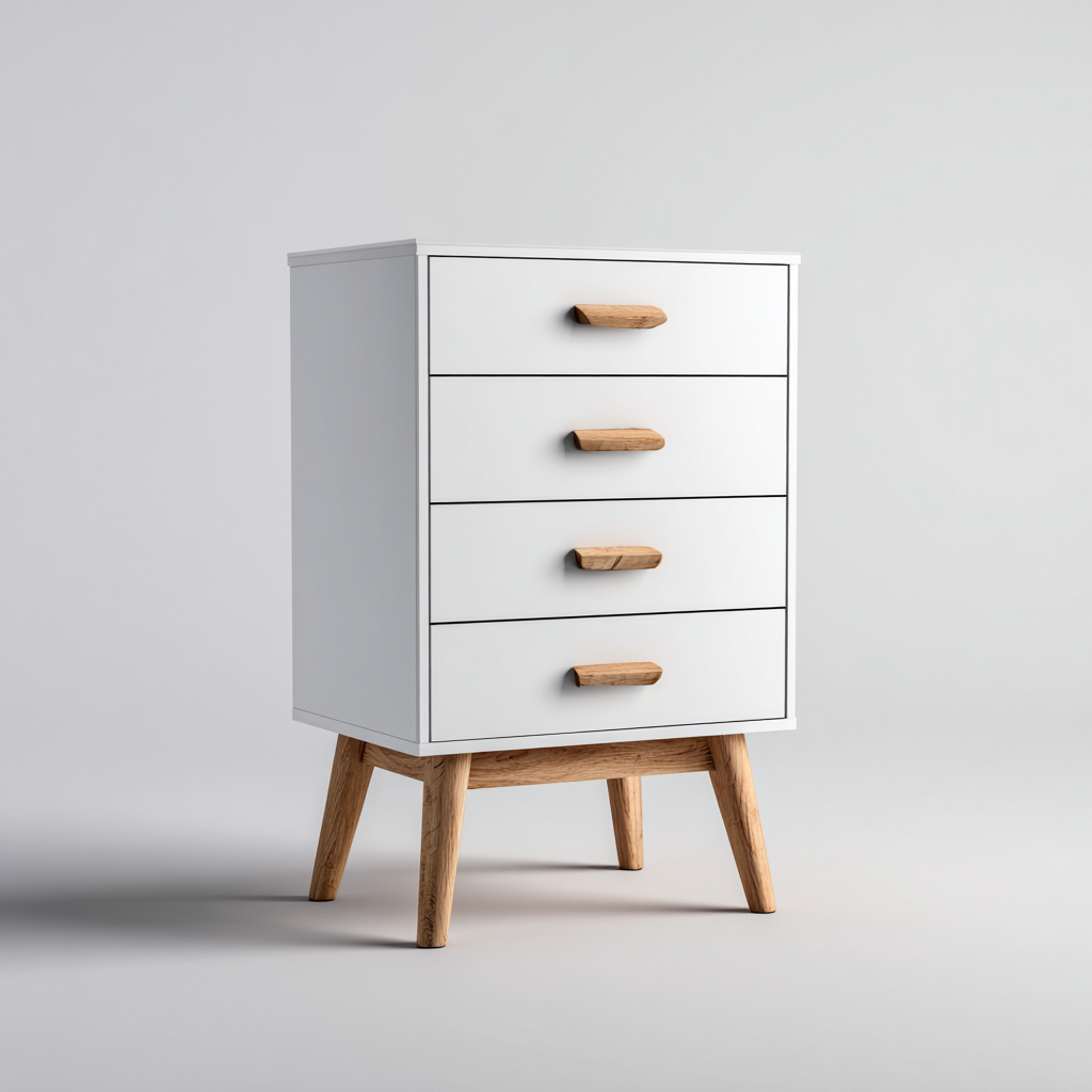 Commode rangement MDF bois 80x40x90 cm - blanc - brun - pour salon - design scandinave-Ratilyinterior