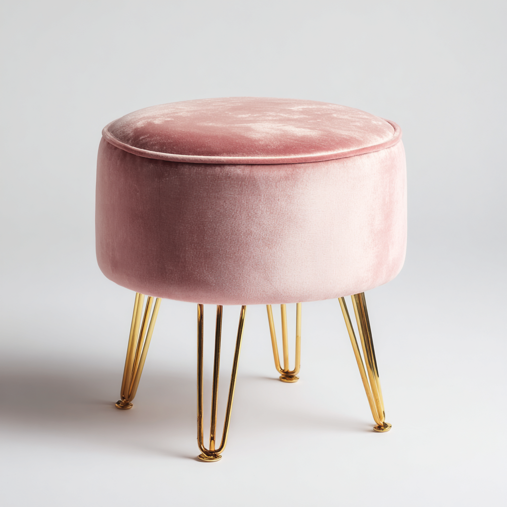 Pouf en velours rembourré 40x40x45 cm - rose - salon - assise d'appoint élégante-Ratilyinterior