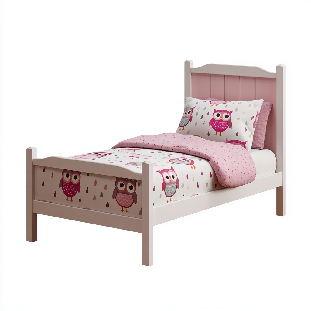 Lit enfant structure bois avec panneaux décorés 160x80x75 cm - blanc - rose - design ludique - chambre d'enfant-Ratilyinterior