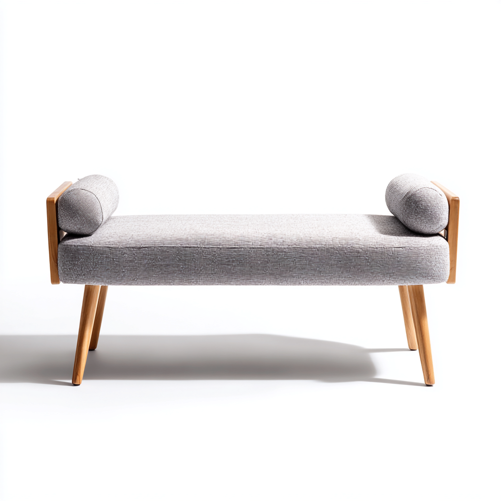 Banc de lit rembourré tissu 120x40x45 cm - gris - bois - pour chambre - style épuré-Ratilyinterior