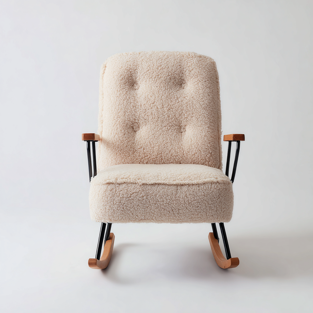 Fauteuil à bascule en tissu effet laine 80x72x85 cm - beige - salon - design rétro-Ratilyinterior