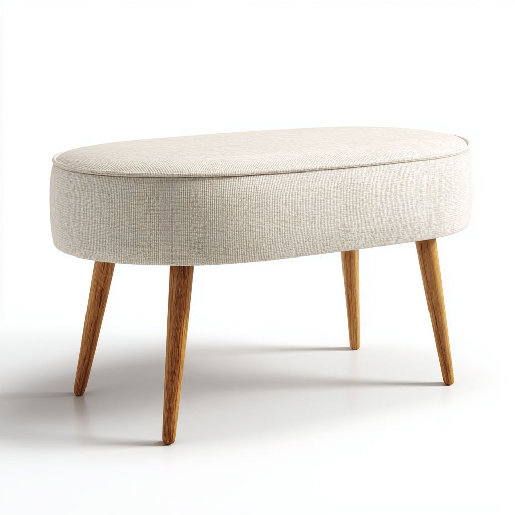 Banc de lit rembourré tissu 110x45x42 cm  beige - bois naturel  pour chambre  style contemporain-Ratilyinterior