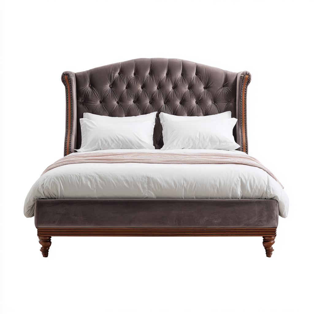 Lit double capitonné tissu velours 210x160x125 cm - marron - style classique - chambre-Ratilyinterior