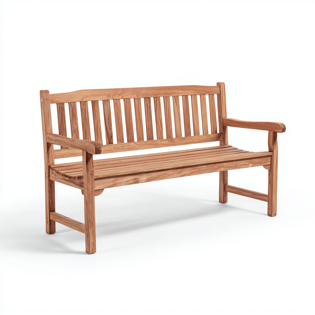 Banc de jardin en bois massif avec dossier et accoudoirs 150x55x90 cm - bois naturel - usage extérieur - style classique-Ratilyinterior