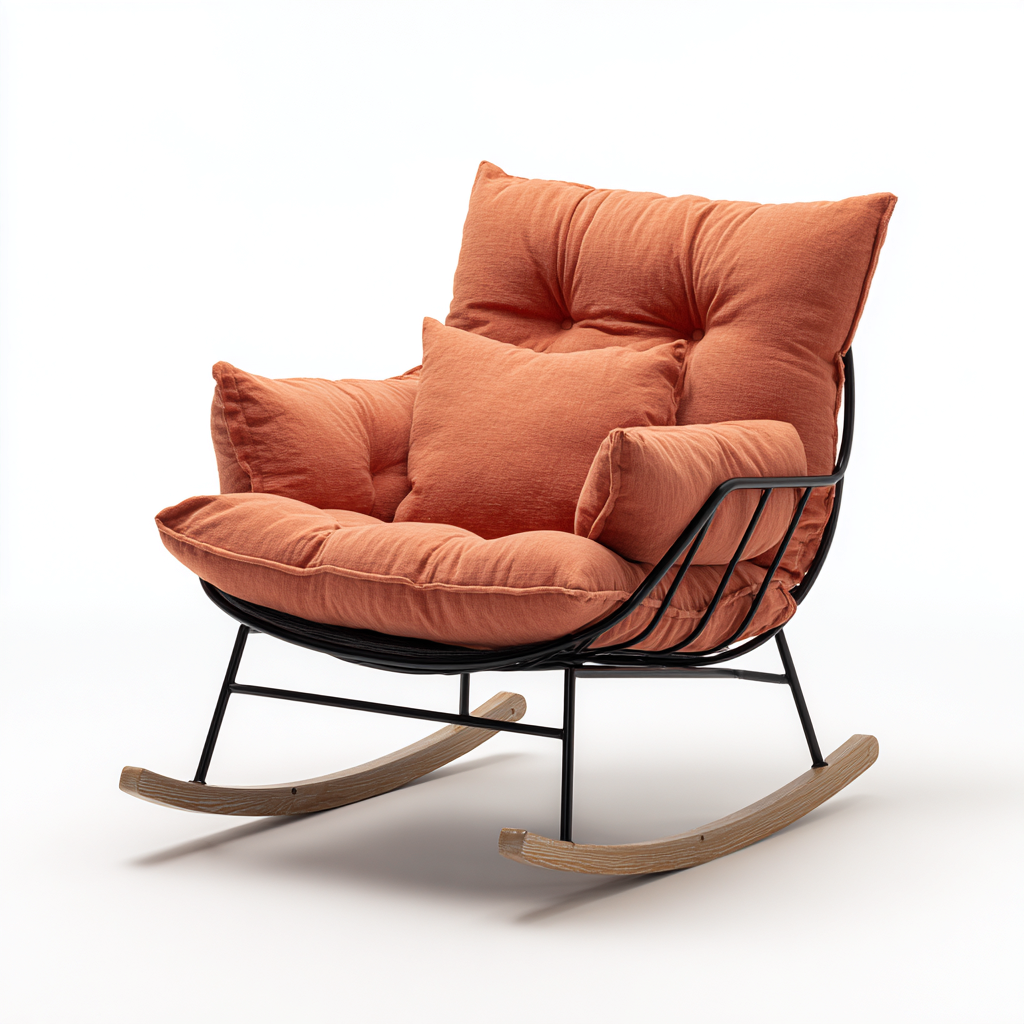 Fauteuil à bascule en tissu métal et bois 92x84x90 cm - orange - salon - design contemporain-Ratilyinterior