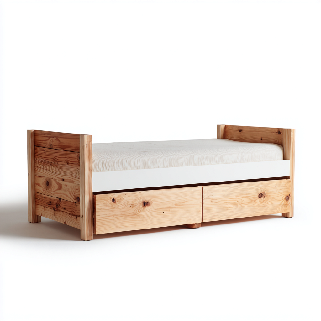 Lit enfant structure bois avec rangement 190x90x75 cm - bois naturel - blanc - design fonctionnel - chambre d'enfant-Ratilyinterior