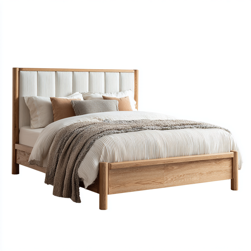 Lit double moderne bois naturel tête de lit cannelée 215x160x120 cm - bois clair - design contemporain - chambre-Ratilyinterior