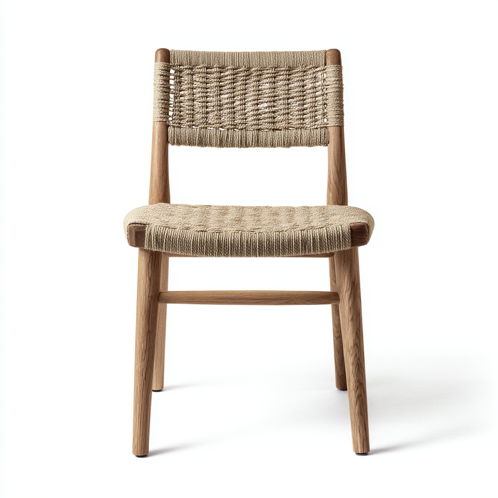 Chaise de jardin en bois massif avec assise et dossier tressés 50x52x82 cm - bois naturel - beige - usage extérieur - style naturel-Ratilyinterior