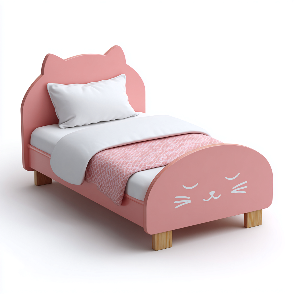 Lit enfant structure bois avec tête décorative 140x70x75 cm - rose - design ludique - chambre d'enfant-Ratilyinterior
