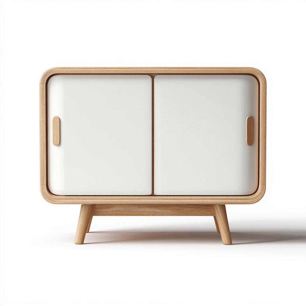 Buffet 120x40x75 cm - blanc - bois clair - pour salle à manger - design moderne-Ratilyinterior