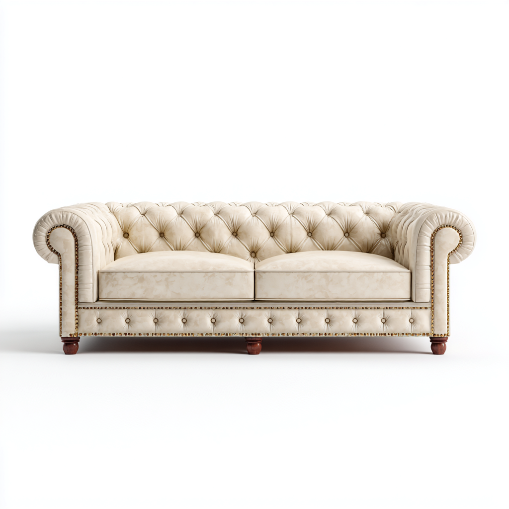 Canapé 3 places capitonné en tissu 220x95x78 cm - crème - pour salon - style classique-Ratilyinterior