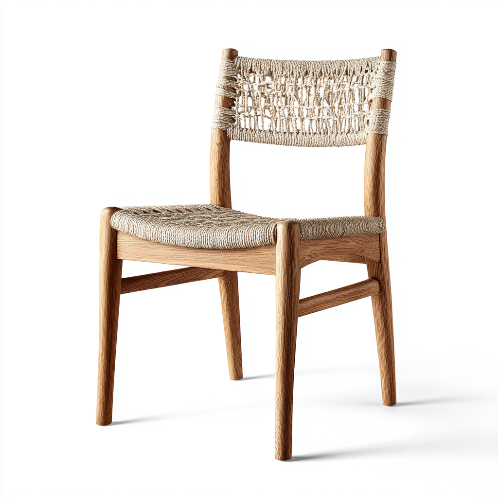 Chaise de jardin en bois massif avec assise et dossier tressés 48x50x80 cm - bois naturel - beige - usage extérieur - style naturel-Ratilyinterior