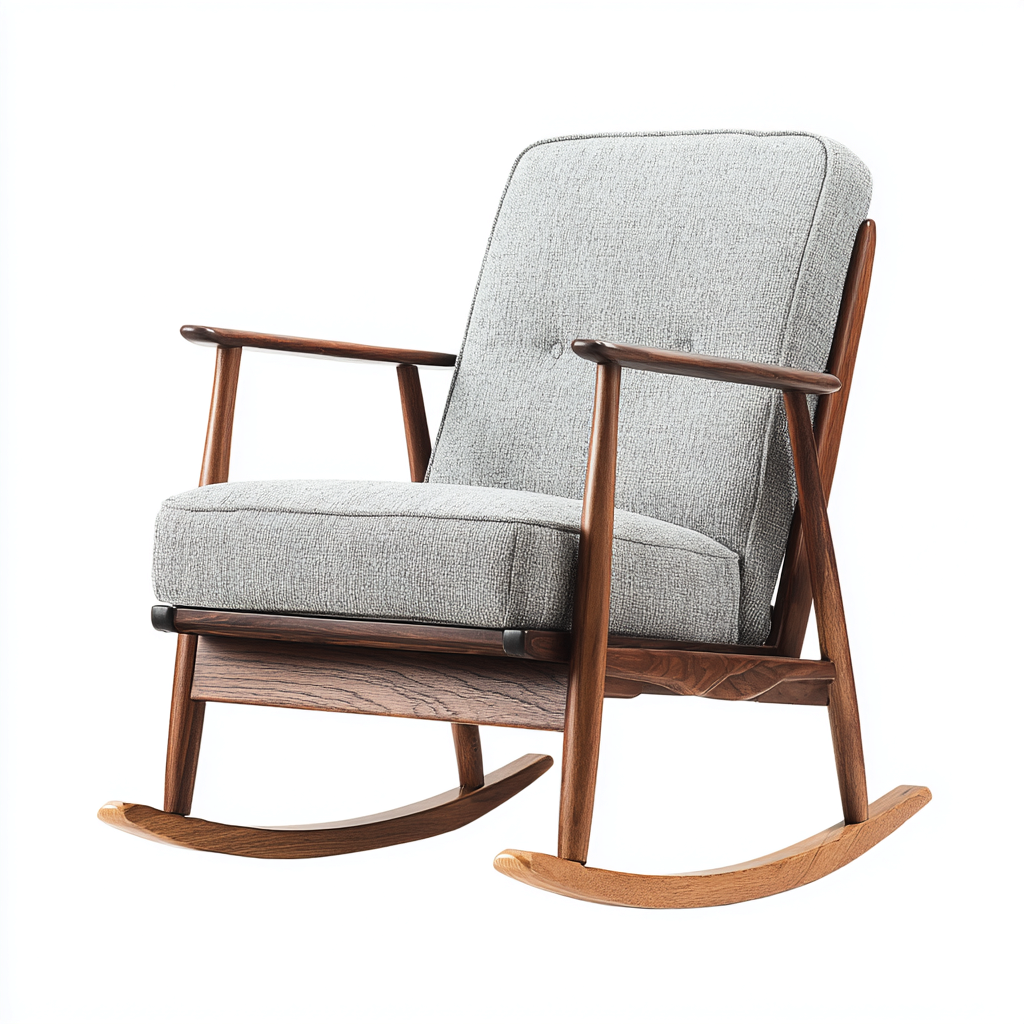 Fauteuil à bascule tissu rembourré bois massif 90x75x95 cm - gris - salon - design scandinave-Ratilyinterior