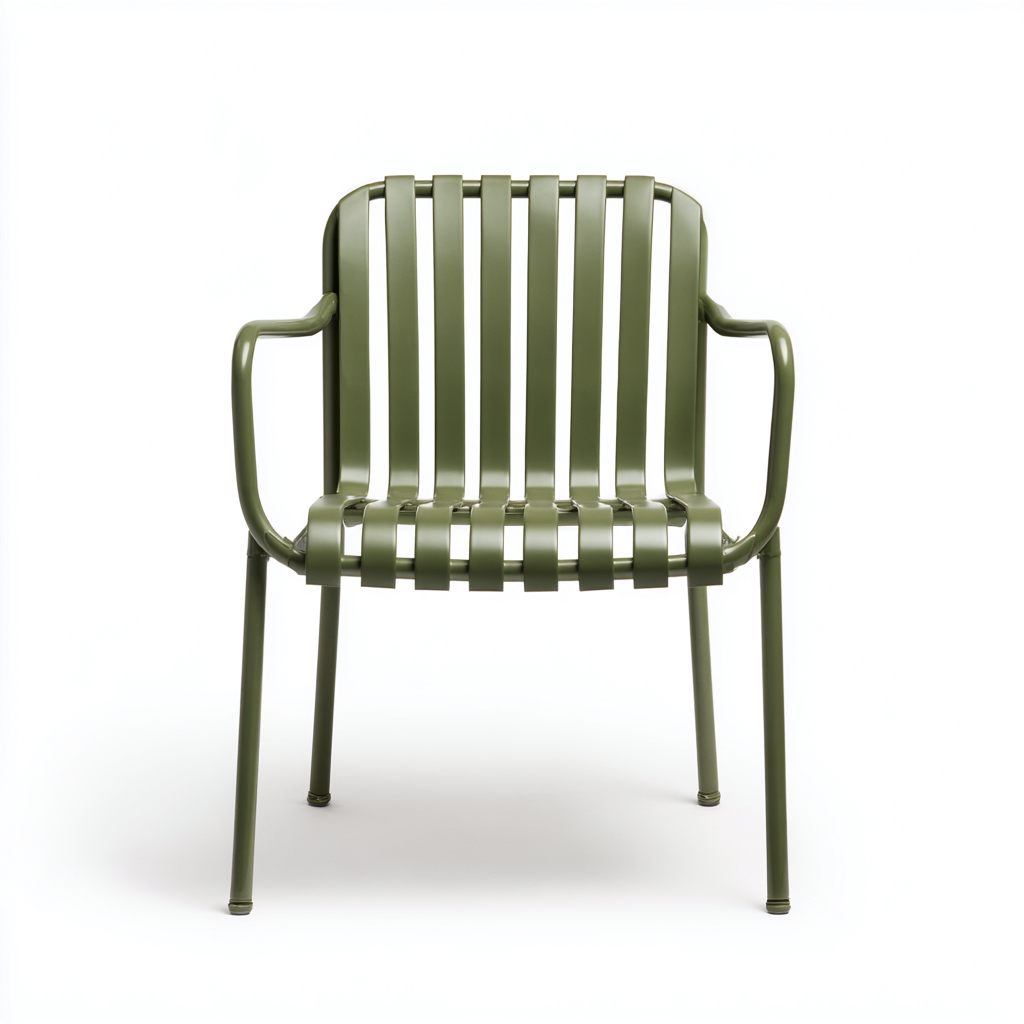 Chaise de jardin en métal avec accoudoirs 56x58x80 cm - vert olive - adaptée pour extérieur - style moderne-Ratilyinterior
