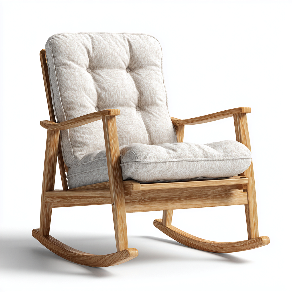 Fauteuil à bascule tissu rembourré bois massif 90x75x95 cm - beige - salon - design naturel-Ratilyinterior