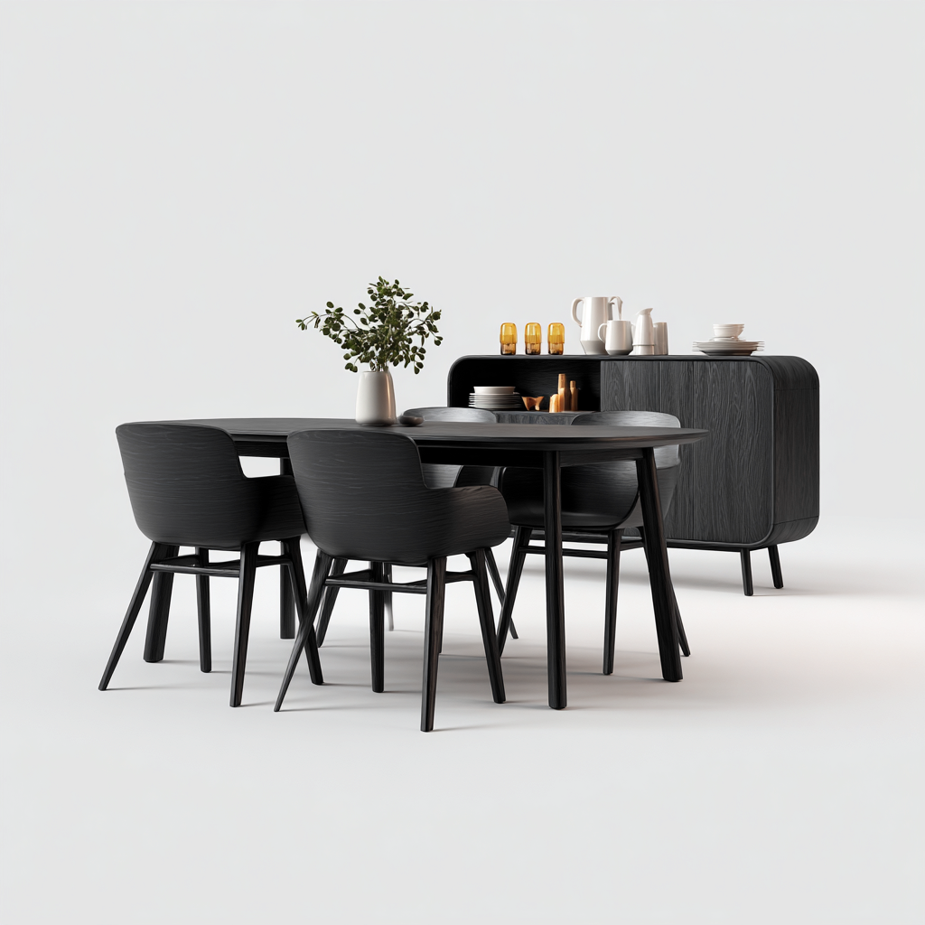 Ensemble table et chaises en bois - noir - pour table à manger - design contemporain-Ratilyinterior