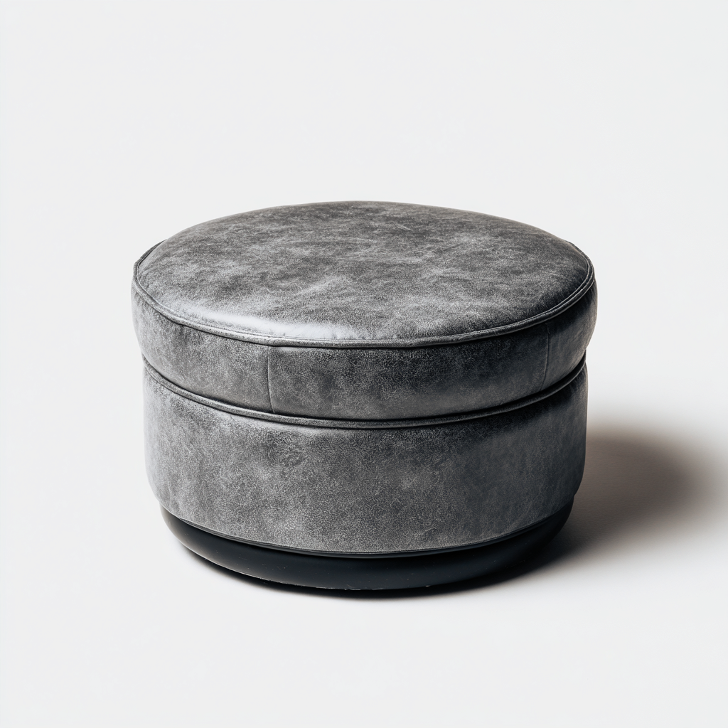 Pouf en cuir synthétique rembourré 45x45x38 cm - gris - salon - assise d'appoint moderne-Ratilyinterior