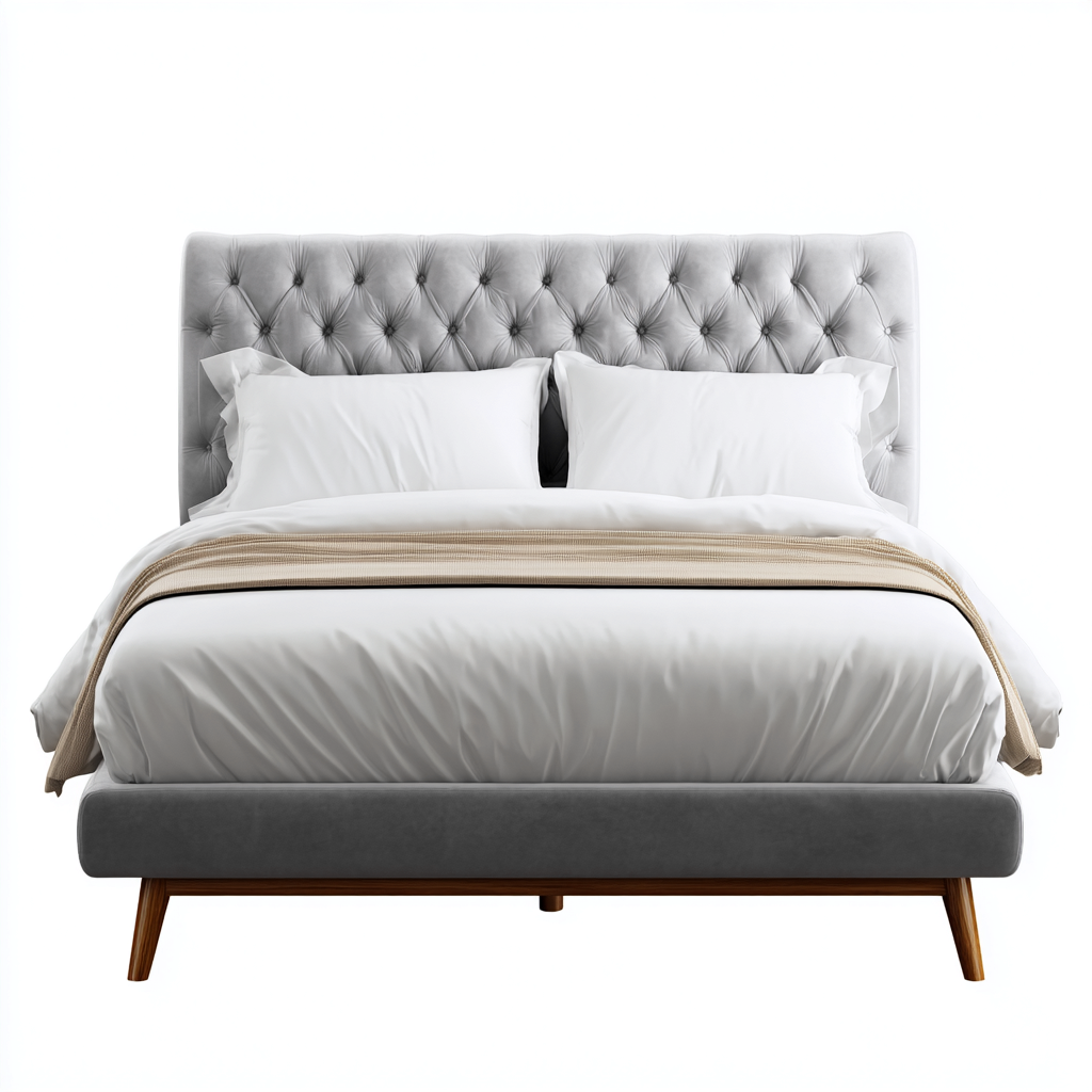 Lit double capitonné tissu velours 210x160x115 cm - gris - style élégant - chambre-Ratilyinterior