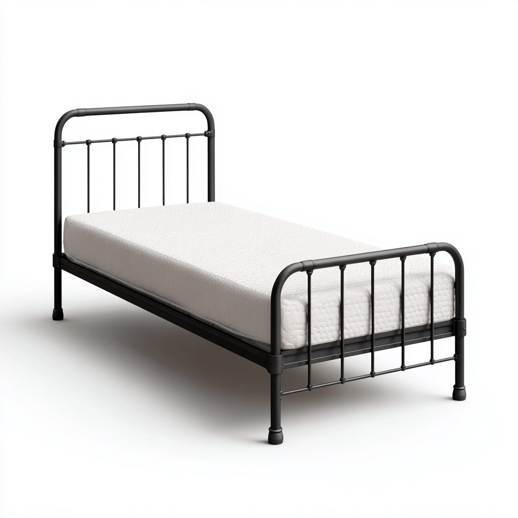 Lit simple en métal avec tête et pied de lit tubulaires 198x94x88 cm - noir - pour chambre - style industriel-Ratilyinterior