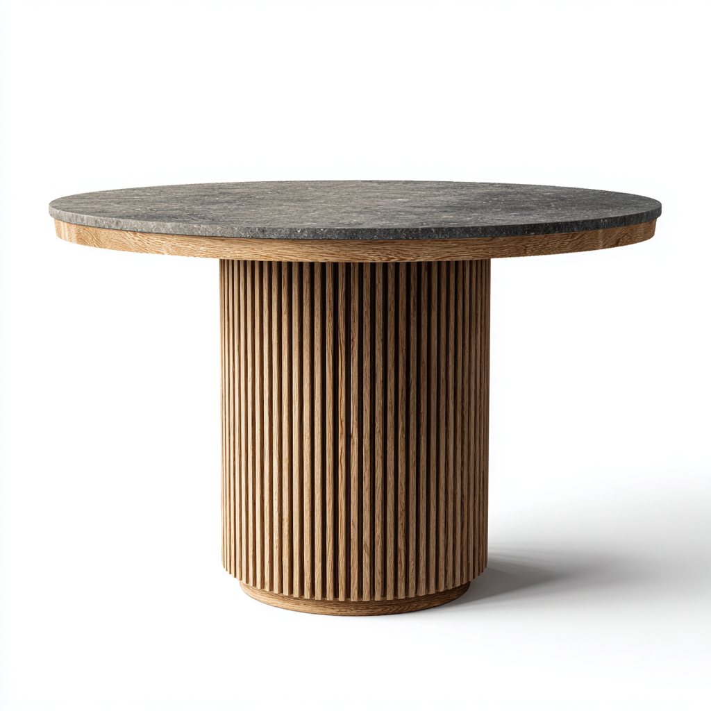Table de jardin ronde en pierre et bois 120x120x75 cm - usage extérieur - design contemporain-Ratilyinterior