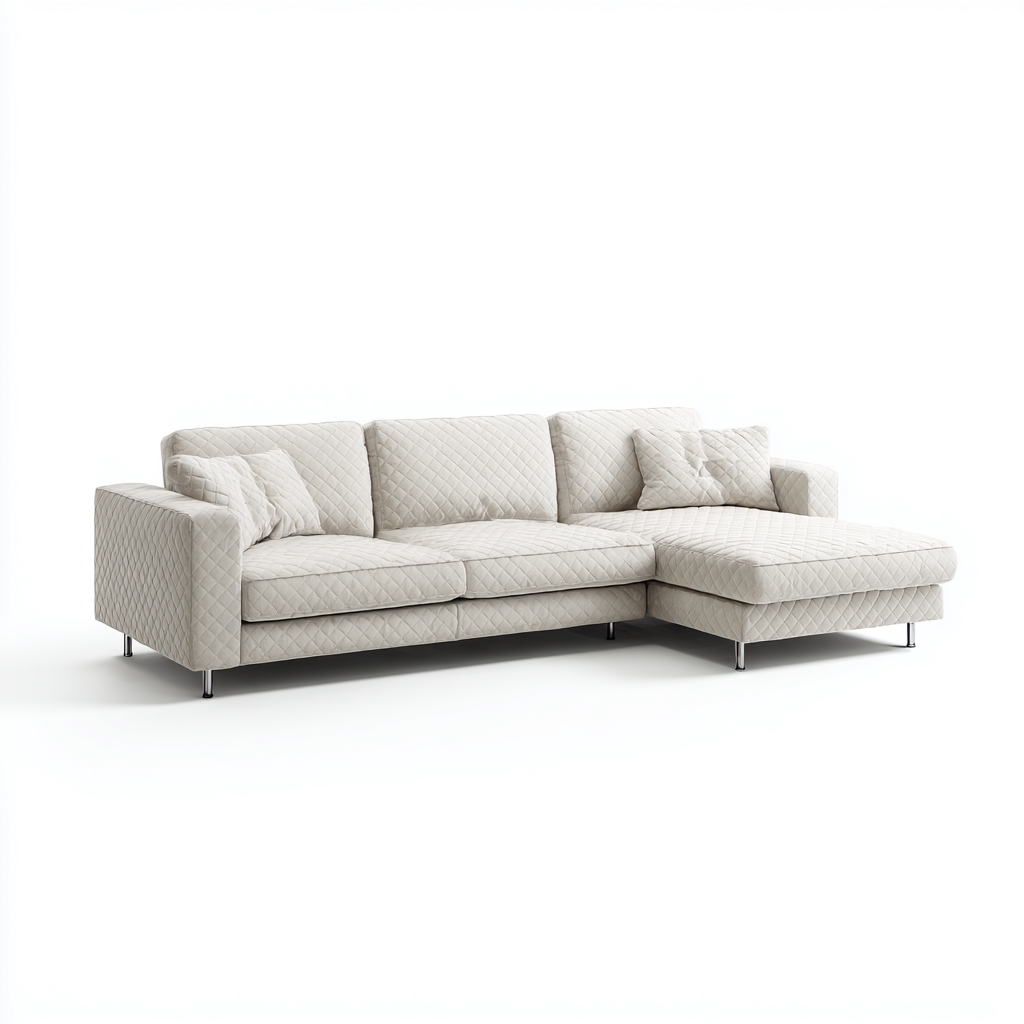 Canapé d'angle tissu matelassé 275x165x85 cm - beige - pour salon - design moderne-Ratilyinterior