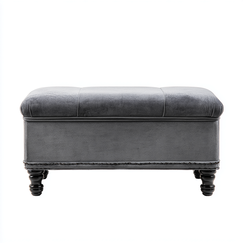 Banc de lit rembourré avec rangement 105x45x45 cm - gris - noir - pour chambre - style élégant-Ratilyinterior