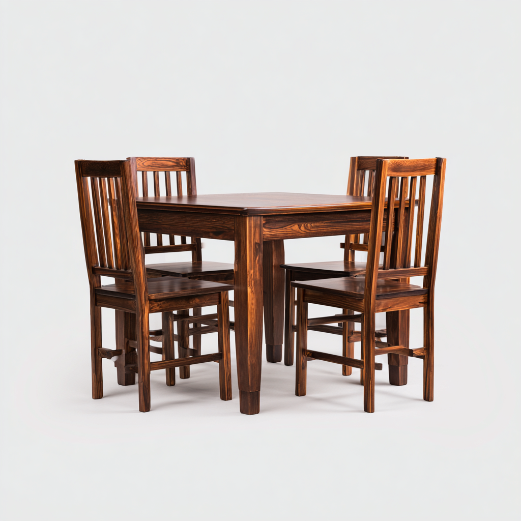Ensemble table et chaises bois massif - brun - style classique pour salle à manger-Ratilyinterior