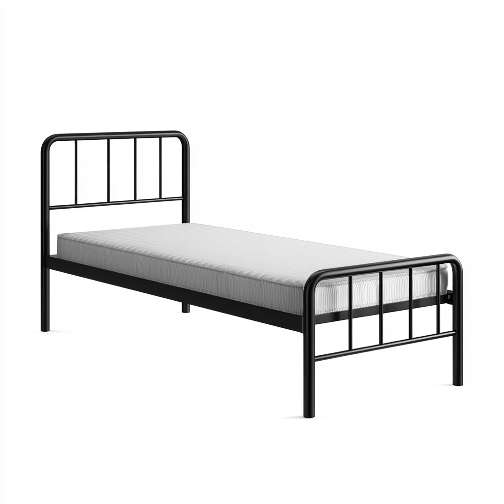 Lit simple en métal avec tête et pied de lit 200x90x90 cm - noir - usage chambre - style industriel-Ratilyinterior