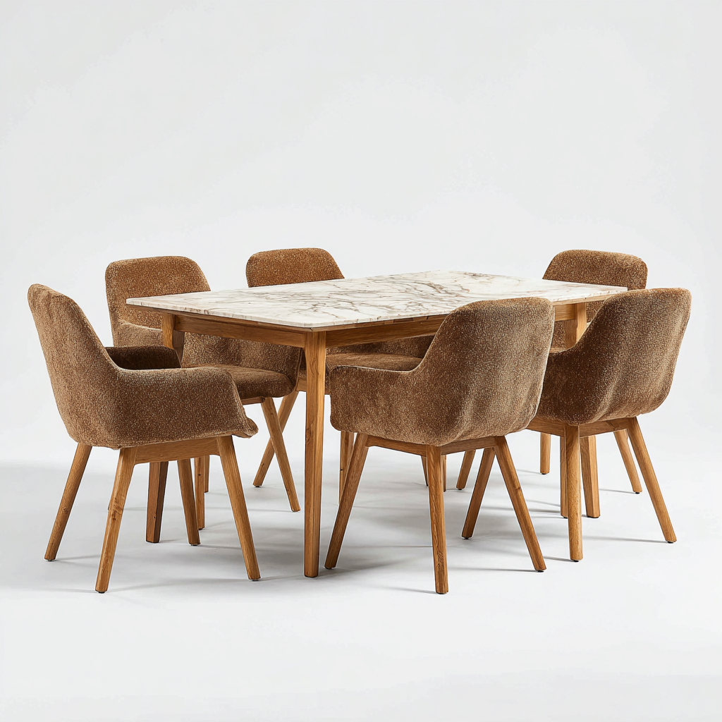 Ensemble table et chaises en bois et tissu - beige et blanc - pour table à manger - style contemporain-Ratilyinterior