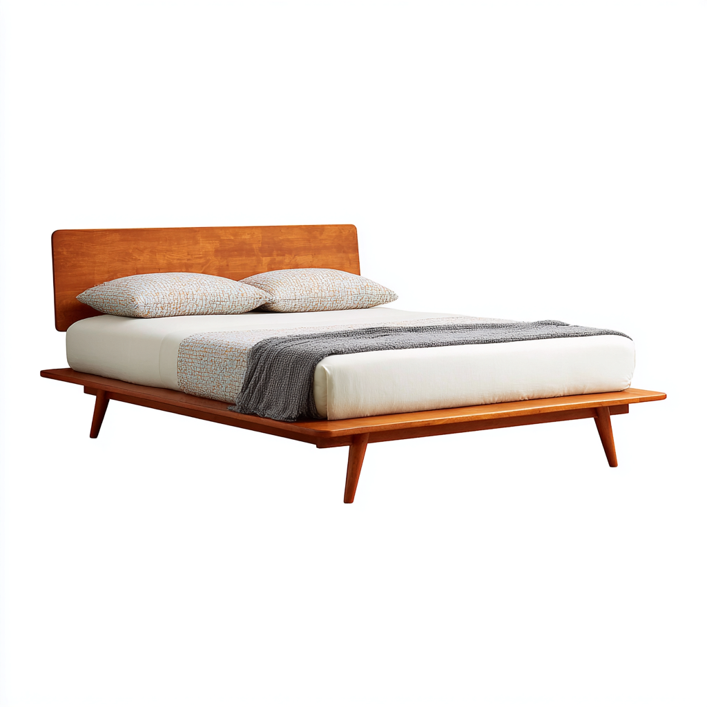 Lit double minimaliste bois massif 210x160x95 cm - bois naturel - design épuré - chambre-Ratilyinterior