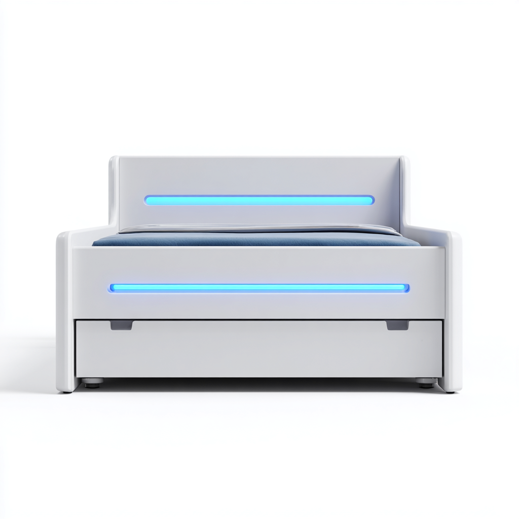 Lit double moderne structure bois 200x160x95 cm - blanc - éclairage LED intégré - chambre-Ratilyinterior