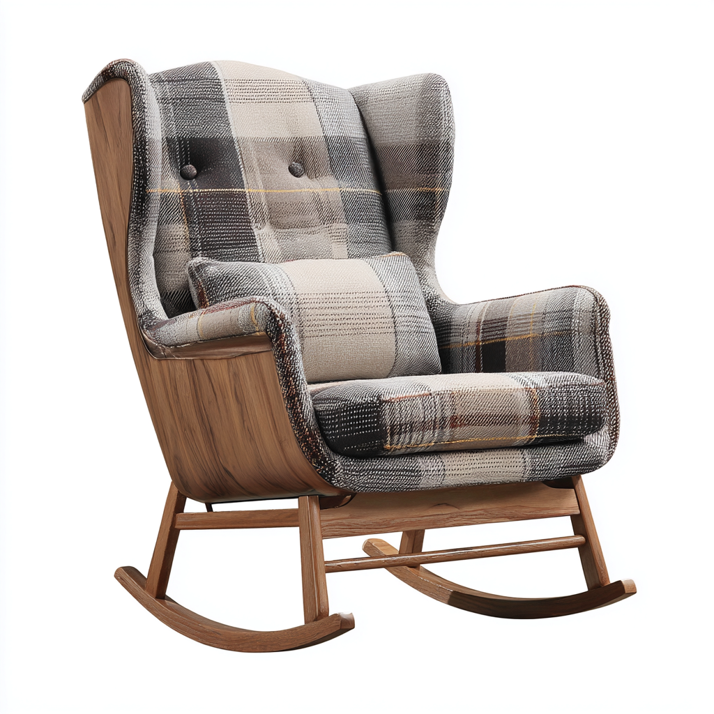 Fauteuil à bascule en tissu à carreaux 78x70x80 cm - multicolore - salon - style confortable-Ratilyinterior