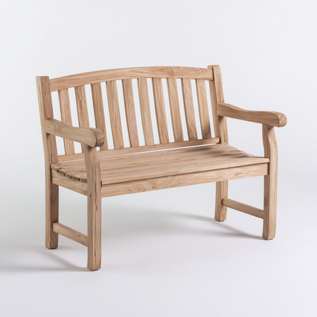 Banc de jardin en bois massif avec dossier à lattes et accoudoirs 125x55x90 cm - bois naturel - pour extérieur - style classique-Ratilyinterior