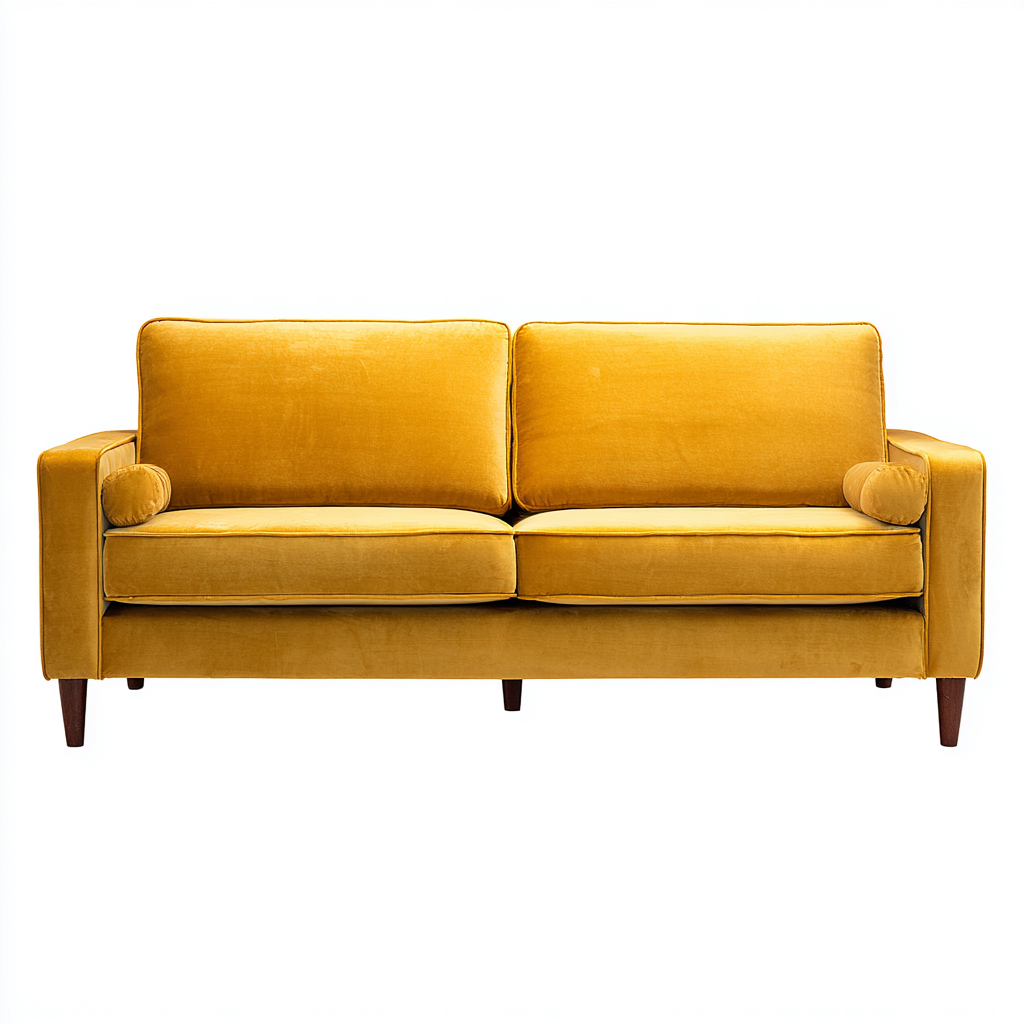 Canapé 3 places en tissu velours 210x90x80 cm - jaune moutarde - pour salon - style moderne-Ratilyinterior