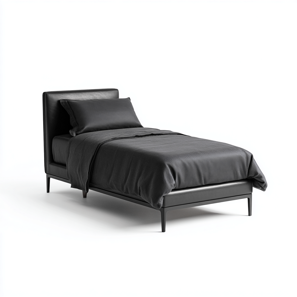 Lit simple tapissé en similicuir avec tête de lit rembourrée 200x95x92 cm - noir - pour chambre - design moderne-Ratilyinterior