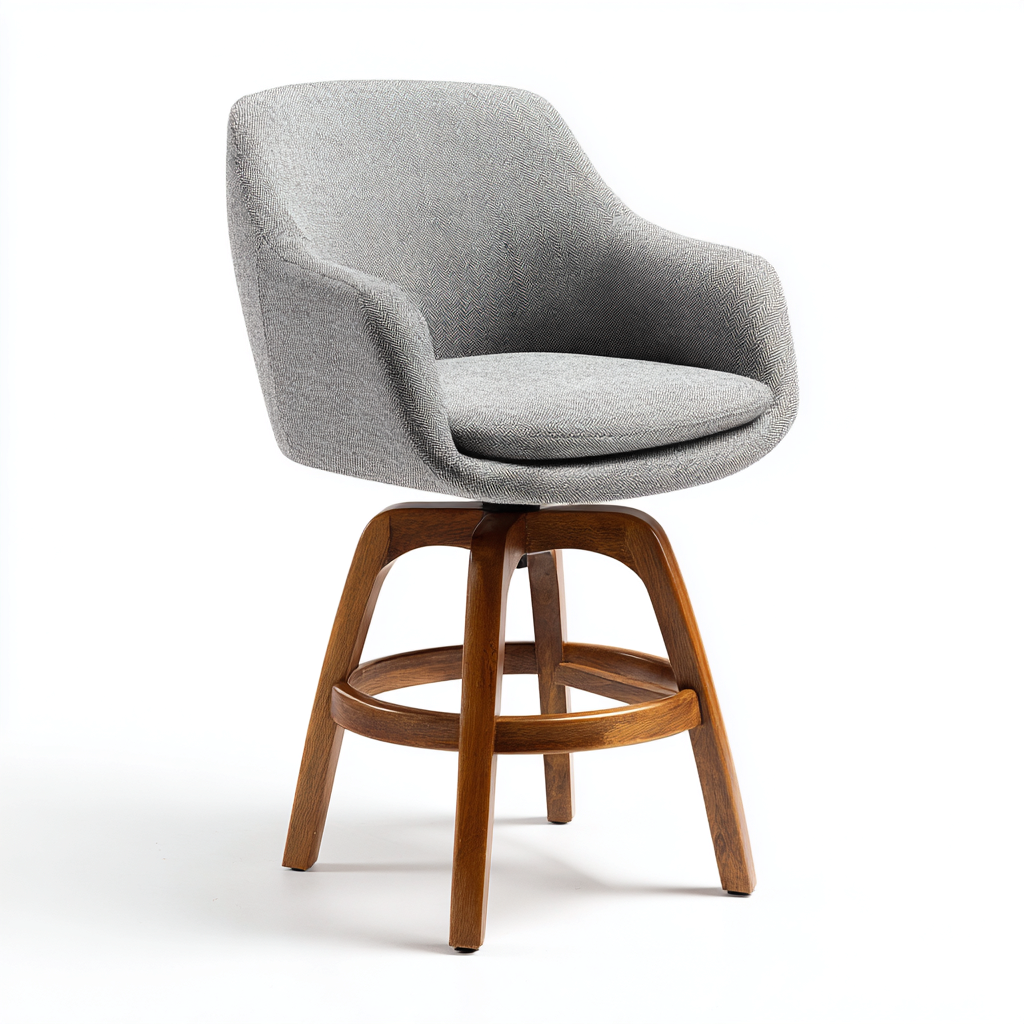 Tabouret de bar pivotant rembourré en tissu 55x54x97 cm - gris clair et bois naturel - pour restaurant - design moderne-Ratilyinterior