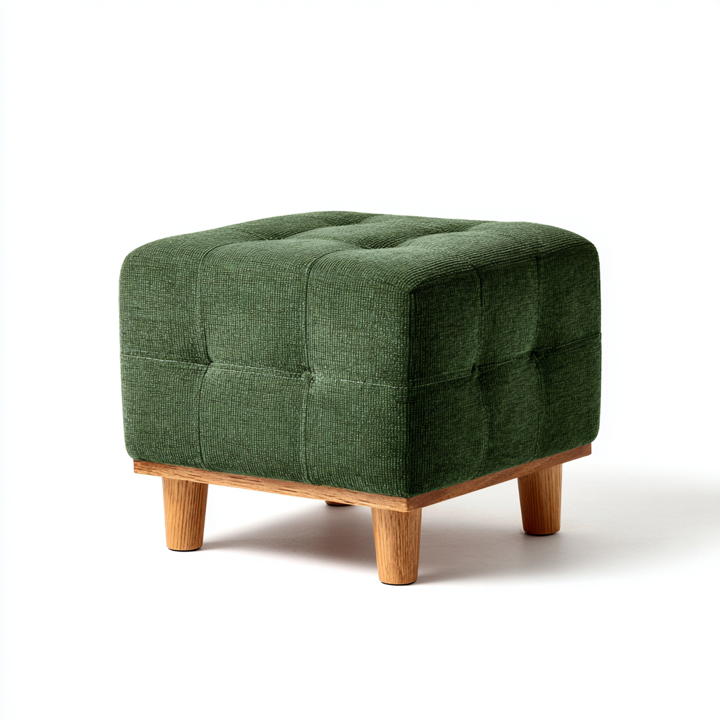 Pouf carré en tissu rembourré 45x45x40 cm - vert - salon - assise d'appoint moderne-Ratilyinterior