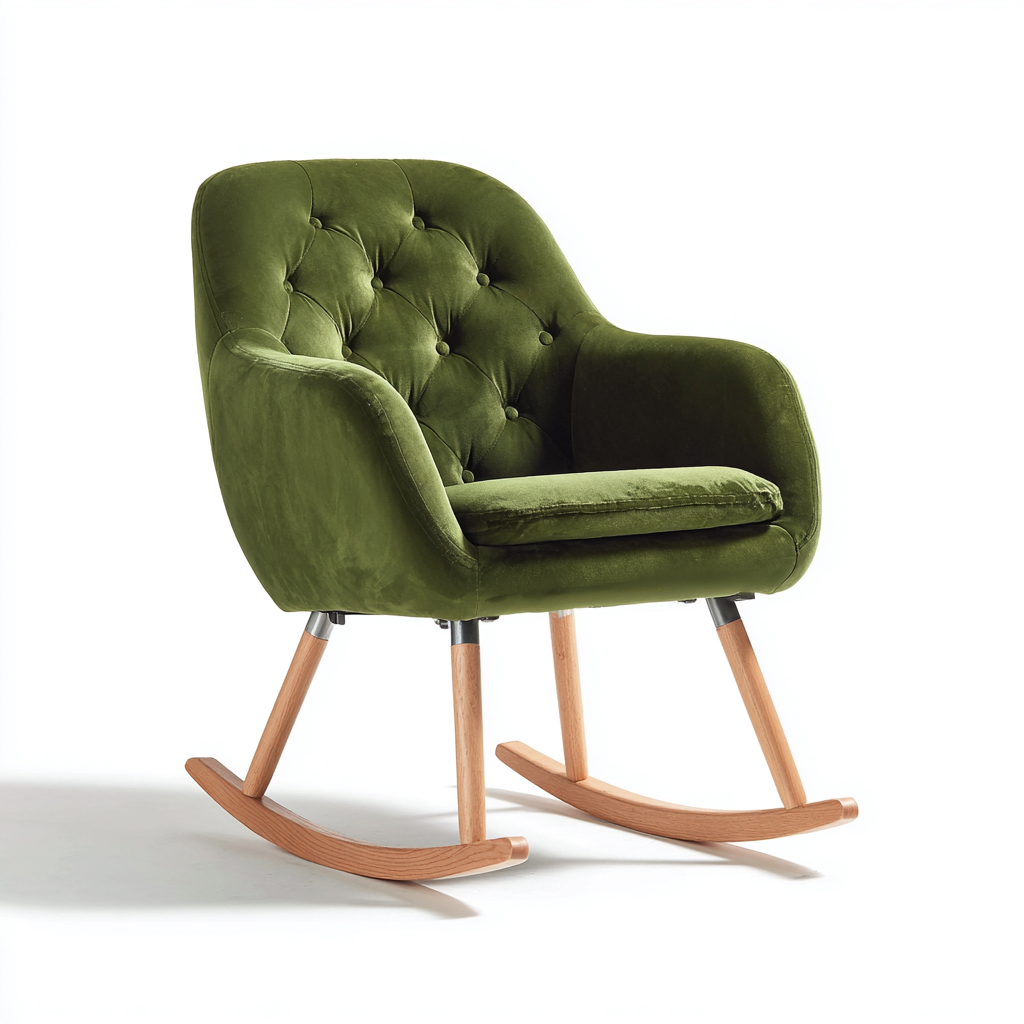 Fauteuil à bascule en tissu velours bois massif 88x72x92 cm - vert - salon - design rétro-Ratilyinterior