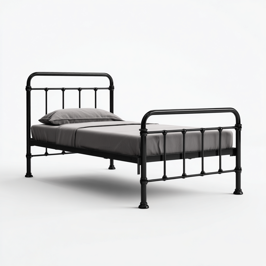 Lit simple en métal avec tête et pied de lit tubulaires 200x95x90 cm - noir - pour chambre - style industriel-Ratilyinterior