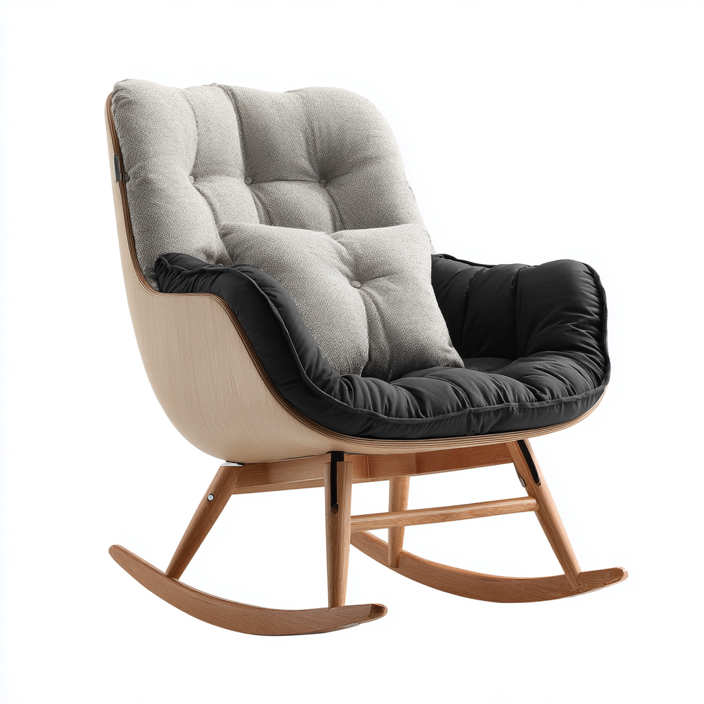Fauteuil à bascule tissu rembourré bois massif 92x78x95 cm - gris - beige - salon - design contemporain-Ratilyinterior